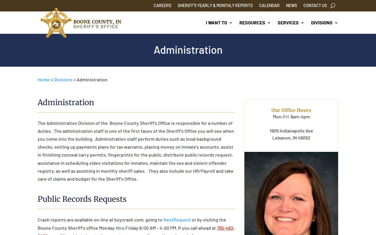 Boone County warrant record request administration page