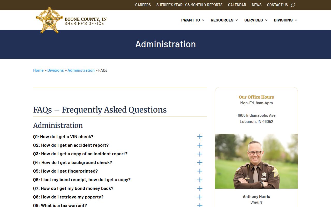 Boone County warrant check in-person identification instruction
