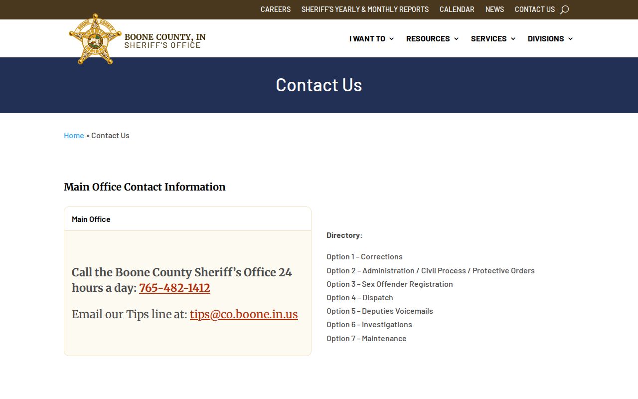 Boone County warrant check Sheriff contact routing