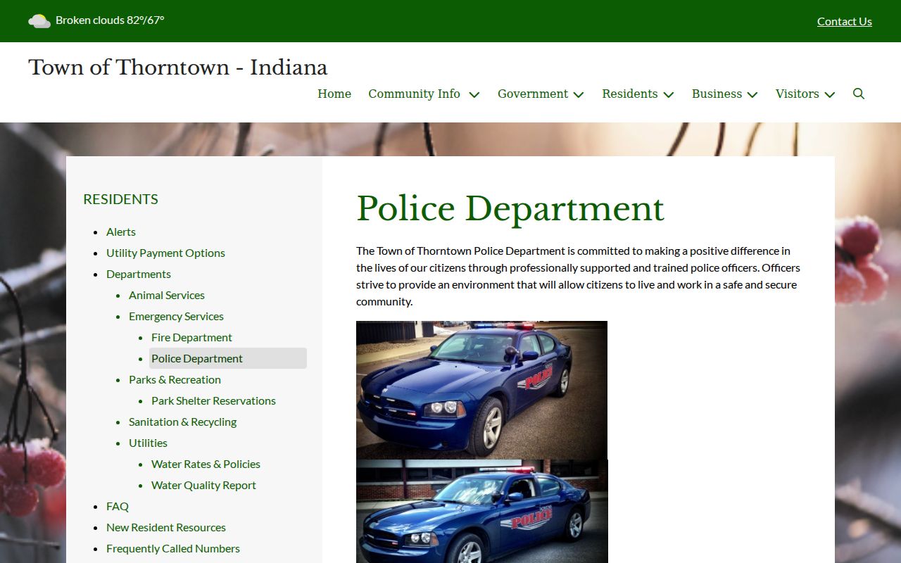 Thorntown warrant records town marshal contact page