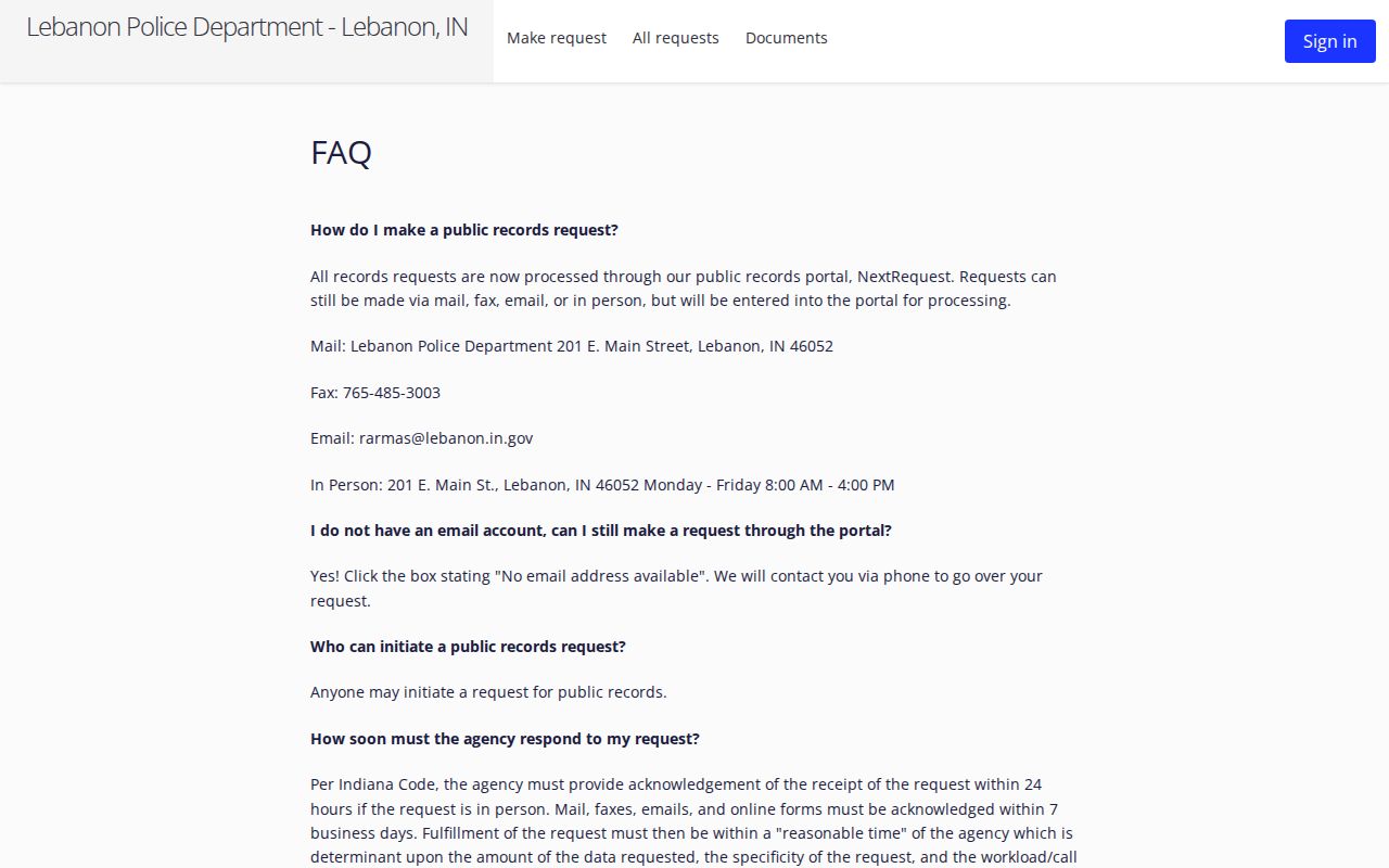 Lebanon warrant records police public record request page