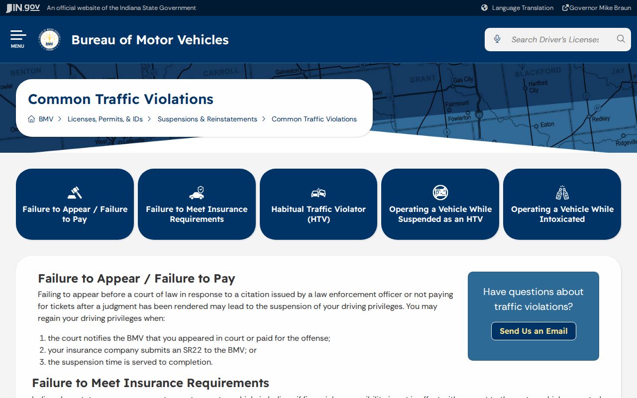 Indiana BMV failure-to-appear consequence information for Boone traffic court matters