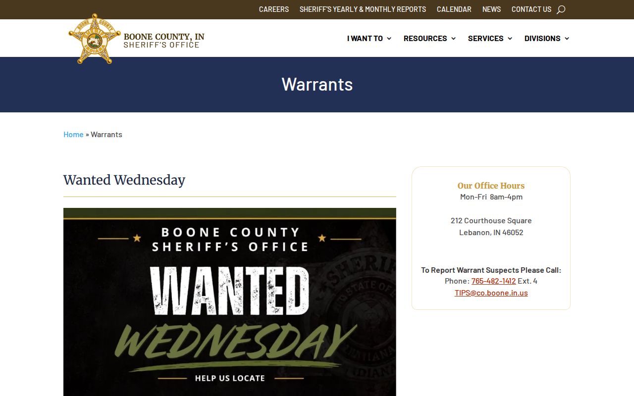 Boone County active warrant publication and safety warning
